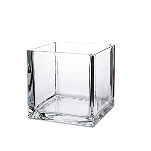 Wgv Cube Glass Vase, Candle Holder, 4"X4"X4", Utility, Clear Elegant Floral Accent Container Planter Terrarium Storage For Wedding Party Ceremony Event Office Home Decor, 1 Piece #TOP26