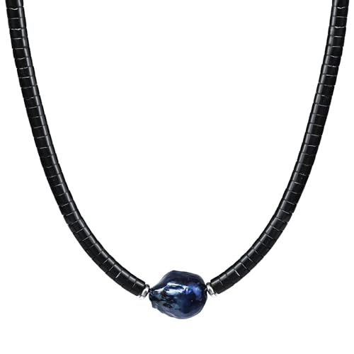 TIYO Mens Necklace Black Pearl Pendant Men’s Beaded Necklace for Men Jewelry Beach Surfer Necklaces for Fathers, Boyfriend, Husbands Gifts