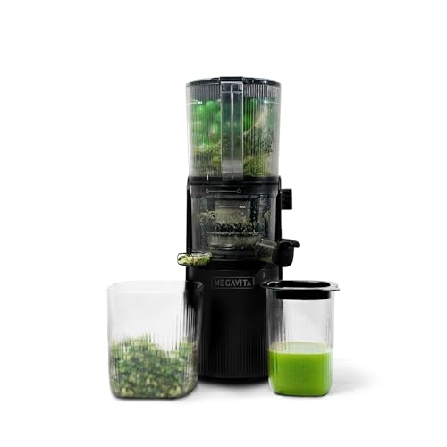MEGAVITA Vertical Slow Masticating Juicer, Whole Fruit Feeder for Soft Ingredients, Cold Press Juicer Machine, Black