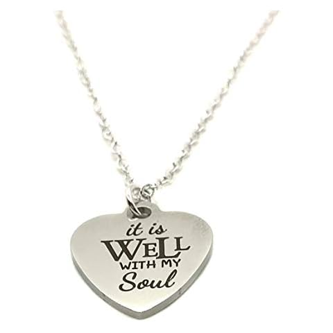 Heart Projects Stainless Steel It Is Well With My Soul Charm, 18" Silver Plated Chain Necklace With 1" Extender, Religious Spiritual Jewelry Cover