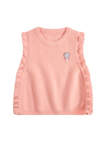 MakeMeChic Girl's Sleeveless Sweater Vest Round Neck Ruffle Trim Knitted Pullover Tops