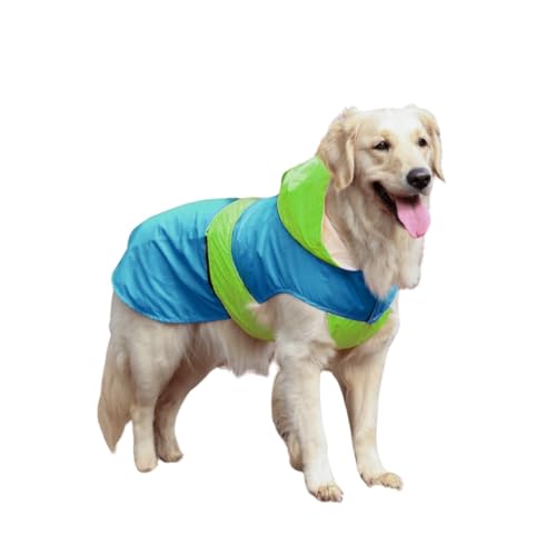 Image of Waterproof Dog Raincoat with Hood | Double Coloured Blue-Green | Adjustable Velcro | Extra Coverage | Easy to Carry Pouch | for Small, Medium and Large Breed Dogs (Maxi Adult (5XL))