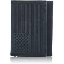 Lucky Brand American Flag Embossed Leather Trifold Wallet for Men with RFID Blocking, Black