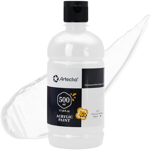 Artecho Acrylfarbe Titanweiß 500 ml, Wasserfest und Lichtecht, Schnell Trocknend, Acrylfarbe für Leinwand, Holz, Stoff, Handwerk, Leder und Stein.