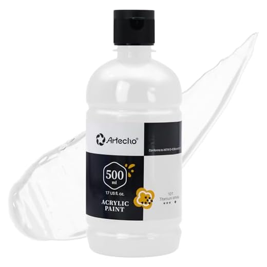 Artecho Acrylfarbe Titanweiß 500 ml, Wasserfest und Lichtecht, Schnell Trocknend, Acrylfarbe für Leinwand, Holz, Stoff, Handwerk, Leder und Stein.