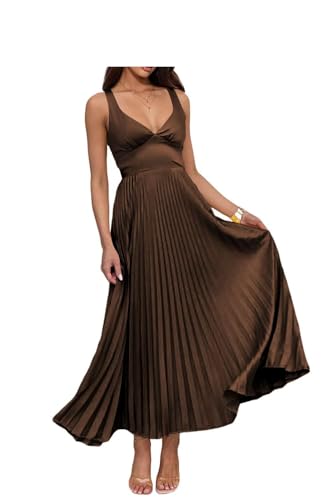 Infuness Damen Abendkleider Lang Falten Elegant Satin A-Linie Brautjungfernkleid Spaghetti Festlich Ballkleid für Hochzeit