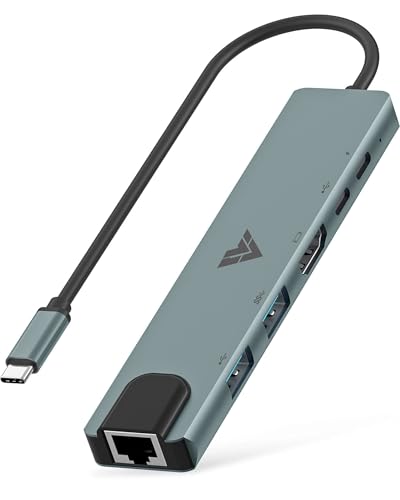 Image of 6-in-1 USB C Hub Multiport Adapter with 4K HDMI 2 x USB 3.0 /2.0 Ports Type-C 100W PD Charging Data Transfer Speed Upto 5GBPS Ethernet Compatible with MacBook, iPad, Dell, HP, Chromebook, Lenovo & More