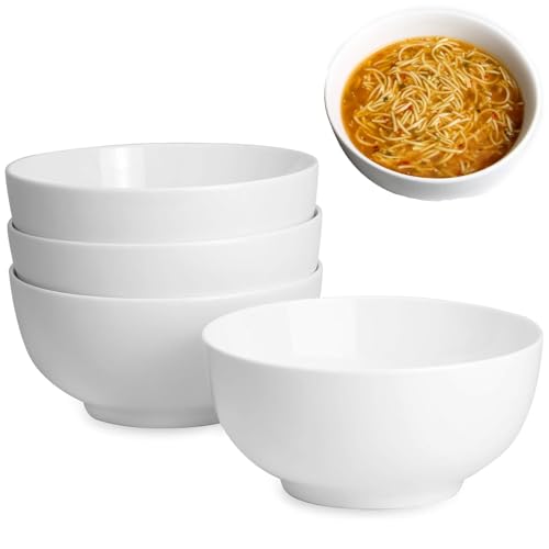TIYETTIYI Juego de 4 cuencos pequeños de porcelana de cerámica blanca de 10,7 cm para cereales (10,7 x 5 cm)