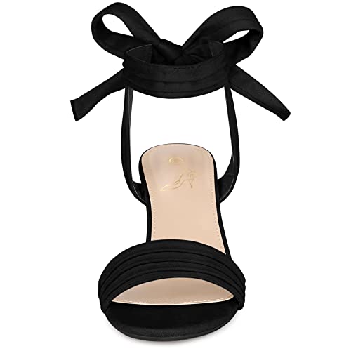 Perphy Pleated Open Toe Lace Up Chunky Heels Sandals for Women2