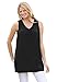 Woman Within Plus Size Perfect Sleeveless Shirred V-Neck Tunic - 4X, Black
