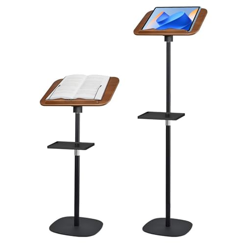 AUORUSI Vielseitig Buchständer,Höhenverstellbarer 50-130 cm,mit Stabilem Bodenständer,Geeignet als rezepthalter Holz,notenständer tisch,stehpult,projector stand,Ideal für Büro & Zuhause