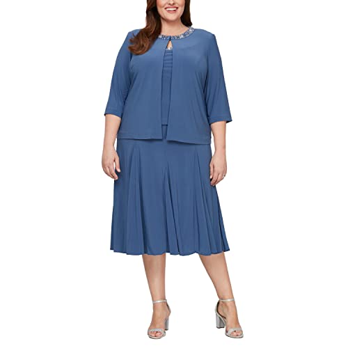 Alex Evenings Women's 2 Piece Tea Length Jacket Dress with Sequin Beaded Trim, Wedgewood, 16 by Alex Evenings - Used condition - US$23.92