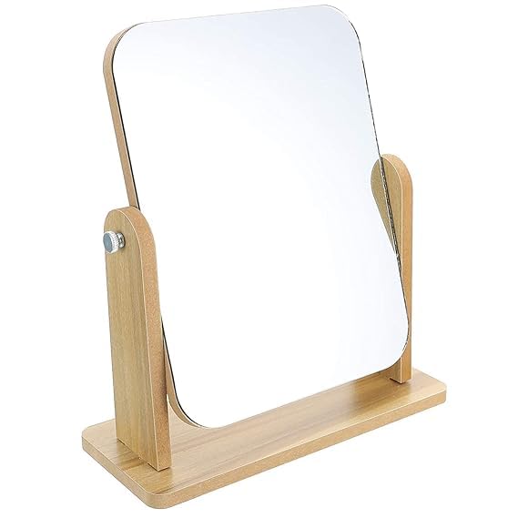 AESTROKE Wooden Vanity Mirror with Stand, 26 cm Height, 22 cm Width, Tabletop Makeup Mirror for Home-image-12