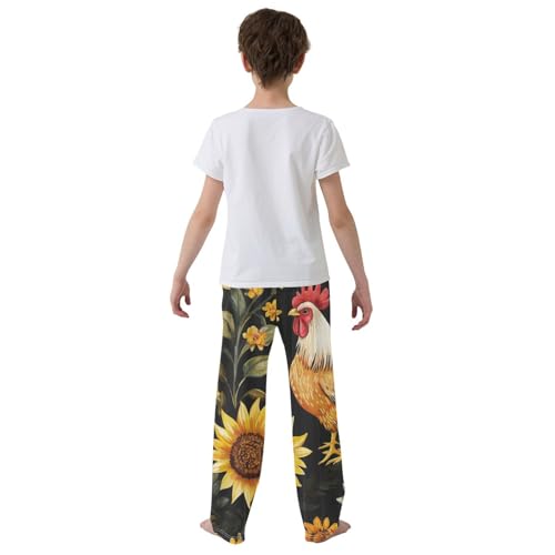 ZZXXB Rooster and Sunflowers Boys Long Pants Soft Trousers Elastic Waist Kids Lounge Bottoms with Pockets S-XL3