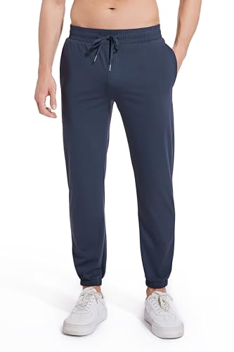 AbleTree Athletic Joggers Men 27' Inseam Short Length Casual Stretch Quick Dry Jogging Yoga Pants with Back Zip Pocket Navy Blue