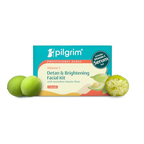 Pilgrim Vitamin C Detan & Brightening Facial Kit with Australian Kakadu Plum | Reduces Tan, Smoothens & Brightens Skin | Facial kit for glowing skin with Vitamin C Serum 5ml | All Skin Types |