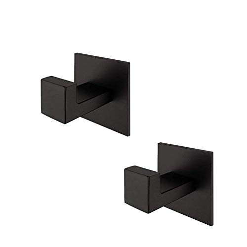 Melairy 2PC Self Adhesive 304 Stainless Steel Bathroom Square Towel Hook Chrome Finish Coat hat Door Hook Hanger Bathroom Accessories,No Screw Need (Black, 2PC)