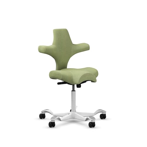 Image of HAG Capisco Sit to Stand Chair-White Frame-Upholstered Bright Green