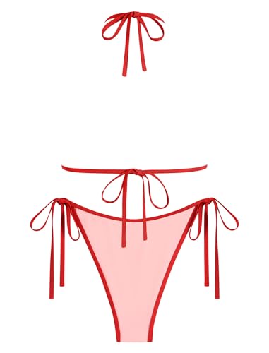Image of ZAFUL Bikini Sets for Women Halter Bow Decor Tiny Floral Gingham Print Swimsuit Tie Side 2 Pieces Bathing Suit