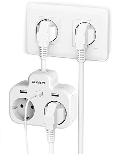 Mehrfachsteckdose, 2-Fach Steckdosenleiste Kurzes Kabel mit 3 USB, SUDEERY Verteilersteckdose für Küche und Büro -Weiß Cover