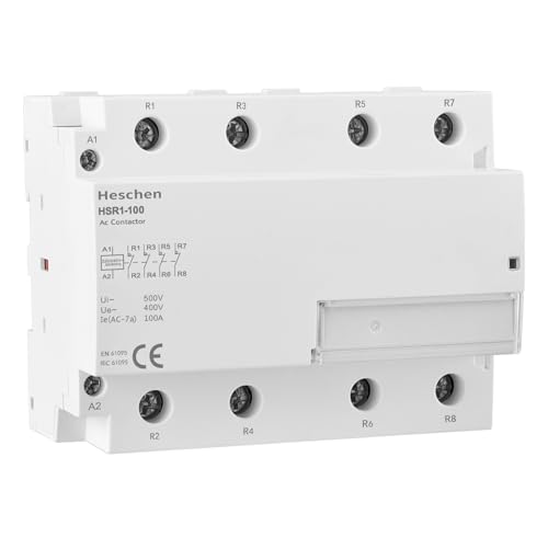 Heschen Contactor de CA para el hogar, HSR1-100, Ie 100A, 4 polos, cuatro normalmente cerrados, voltaje de bobina de AC 220V, montaje en riel DIN de 35mm