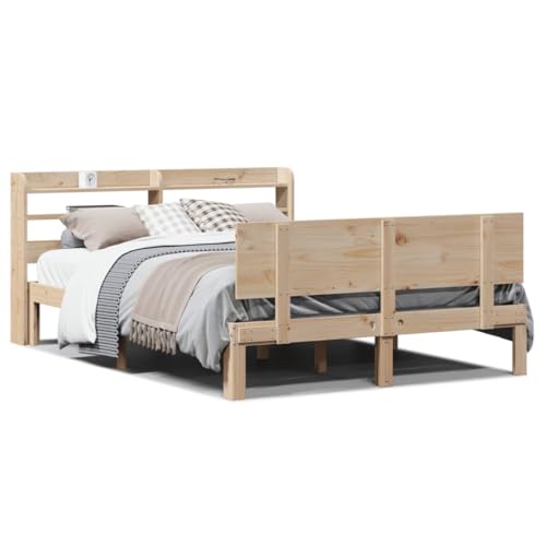 Brokky Estructura de Cama con cabecero Estructura Cama Bed Frame Cama con cabecero somier Madera Maciza Pino 135x190 cm - 3306817