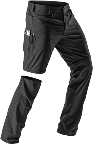 CQR Men's Convertible Cargo Tactical Pants, Water Resistant Outdoor Hiking Pants, Zip Off Lightweight Stretch Work Pants, Rocky Black, 32W x 32L