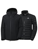 Pioneer Camp Chaqueta impermeable 3 en 1 para hombre, con forro de plumón, gorro ajustable, dobladillo y puños, adecuado para actividades al aire libre, Negro , L
