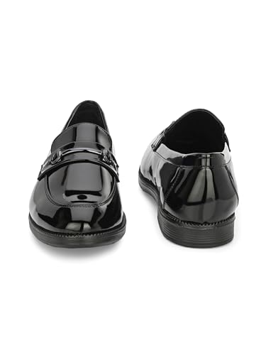 Image of STANPHORD Men Formal Buckle Accent Loafers | Patent Slip-On | Memory Foam Insole | Office Business Wedding Casual WearTan (TPSL F1)