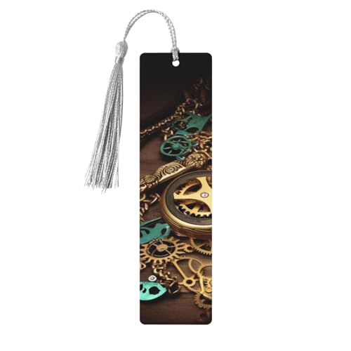 スチームパンク 時計 鍵とチェーン 木製しおり タッセルペンダント付き ユニーク ハンドメイド 木製 しおり ギフト クラフト ブックマーカー 本好き向け ページマーカー オーナメント 誕生日プレゼントに最適