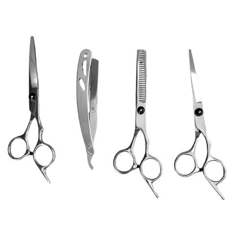 Kit 3 Tesouras Profissionais Barbeiro Cabelereiro Navalha com Estojo Fio Navalha Laser Desbaste Para Cabeleireiro Barbeiro Desfiadeira Case Cores (Prata)