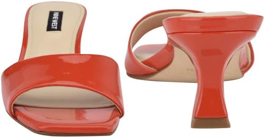Nine West Indra Orange Patent Faux Leather Square Toe Low Kitten Heel Sandals (Orange, 7) | Image 3