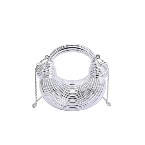 changes girl Bolsa feminina de luxo de designer de acrílico mini crescente, bolsa de mão tiracolo com corrente, Prateado, One Size, Macio