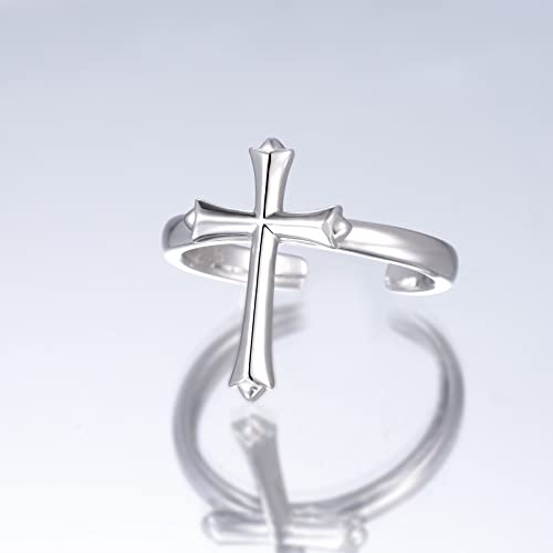 Wendao 925-Sterling-Silver Faith Love Cross Ring - Hope Heart Wrap Open Adjustable Rings Inspirational Jewelry White Gold Gift For Women Teen Girls (Vertical Cross Ring) #TOP2