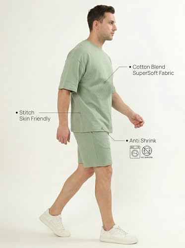 Image of Kvetoo Men Cotton T Shirt and Shorts Set Co Ord Set for Men Summer Casual Lounge Wear Gym Workout T Shirt Shorts Combo Half Sleeve Comfortable Cotton Outfit