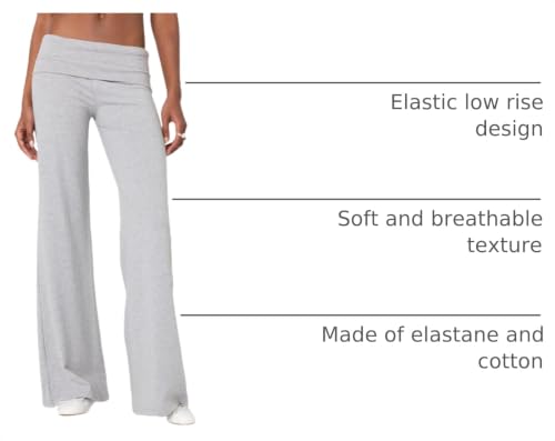Image of Lounge Yoga Pants for Women Fold Over Low Waist Wide Leg Bell Bottoms | Y2K Foldover Pants, Flare Leggings, Low Rise Yoga Sweatpants