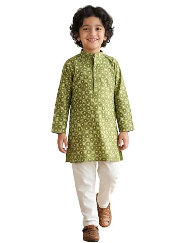 Image of AJ DEZINES Boys Cotton Full Sleeve Printed Kurta Pajama Set for Kids - Ethnic wear | Special Occasion & Traditional Outfit |Boys Kurta Pyjama Set - Regular Fit