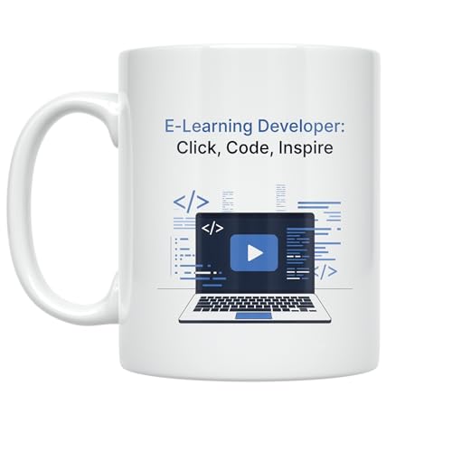 E-Learning Developer Coffee Mug - Laptop & Code Design - 11 oz White Ceramic - Professional Pride Theme