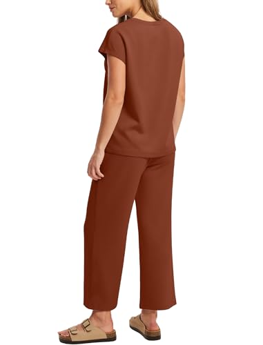 Image of Sampeel Two Piece Sets for Women Summer Vacation Outfits Cap Sleeve Tops Lounge Matching Sets Clothing Beach Fashion Clothes