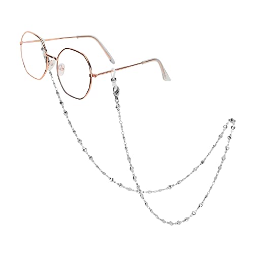 Image of Eyeglass Chain Silver Stainless Steel Handmade Necklace for Reading Glasses Sunglass Beaded Chains for Men Women