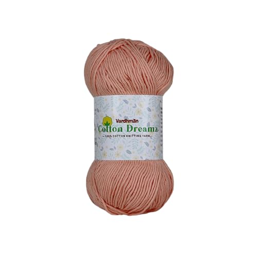 Image of Vardhman 100% Cotton Dreamz Light Weight Natural Thin Yarn | Pack-1 100g | Knitting & Crochet Projects | Soft Natural Yarn | Ideal for Garments, Summer Wear & Accessories | Light Peach , CJL036