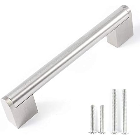FULGENTE Brushed Nickel Drawer Pulls,Stainless Steel Modern Square Cabinet Handles Kitchen Hardware Cabinet D-bar pulls,Satin Drawer Handles for Kitchen Bathroom,5In (128mm) Hole Center 10pack Cover