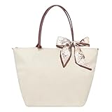 HTTDSLF Sac à Main Cabas Femme, Sacs Bandoulière Grande Capacité, Pliable Sac Cabas Femmes Sacs de Cours Lycée Fille, pour le Travail, les Voyages et l'École (Blanc Cassé, Grand)