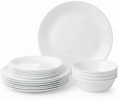 Corelle Livingware 18-Piece Dinnerware Set, Winter Frost White, S...