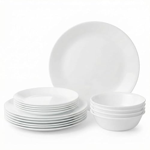 Corelle Geschirr-Set Winter Frost White aus Vitrelle-Glas für 6 Personen 18-teilig, Splitter- und...