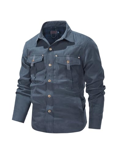 Image of Haellun Men's Flannel Lined Shacket Long Sleeve Plaid Western Cowboy Snap Button Down Shirts Jackets with Pockets