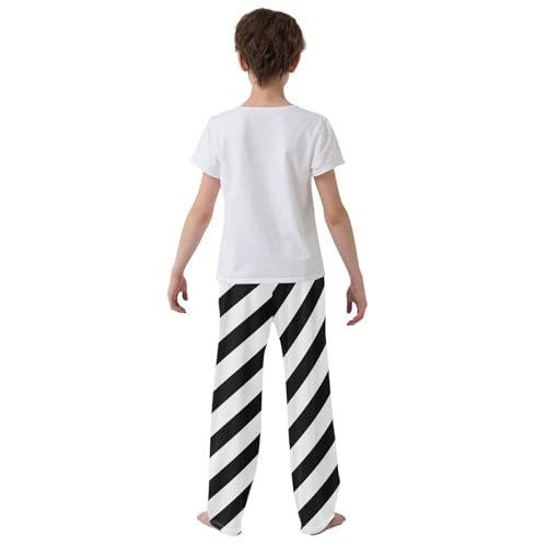 Boys' Pants Black and White Diagonal Lines Long Bottoms Jogger Pants Elastic Waist Trousers with Pockets S-XL3