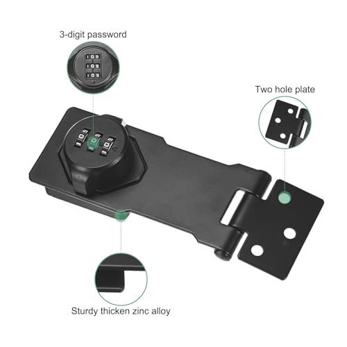 Image of M METERXITY 2-Pack Keyless Combination Lock, 4.3 inch Zinc Alloy Mechanical Password Twist Knob Hasp Locks Latch, 90 /180 Degree Barn Door Lock for Cabinet /Closet /Garage /Drawers /Garden [Black]