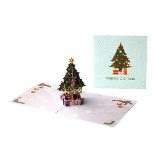 Tarjetas de agradecimiento de Navidad, tarjeta de felicitación desplegable 3D, tarjeta de bendición hecha a mano para regalos de vacaciones y recuerdos de fiesta (árbol de Navidad)