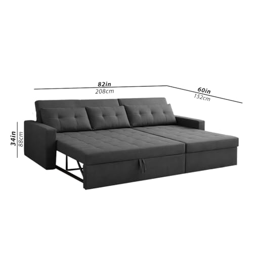 Image of Emilio 4 Seater RHS L - Shape Pull-Out Sofa Cum Bed Sofa for Living Room (Black Fabric Color) Premium Fabric Sofa Set for Living Room Sofa Cum Bed
